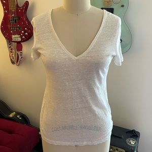 H&M Linen V-Neck Short Sleeve top in cream white XS